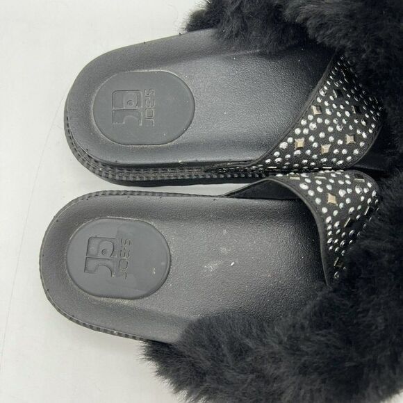 Joes Jeans Faux Fur Platform Slides Sandals Womens Black Studs Size 9 - Picture 3 of 6